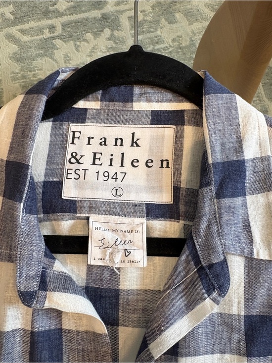 Frank & Eileen Tops - Frank & Eileen “Eileen” 100% Linen Button-Down — Navy & White Check, Size L